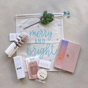 Gratitude Journal, Touchland Rosewater, Room Spray, Kitchen Towel Gift Bag Set 1